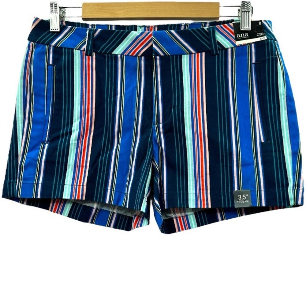 a.n.a. A New Approach Navy Blue Multicolor Striped Twill Shorts Size 8